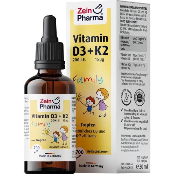 VITAMIN D3+K2 MK-7 all trans Family Tropf.z.Einn.