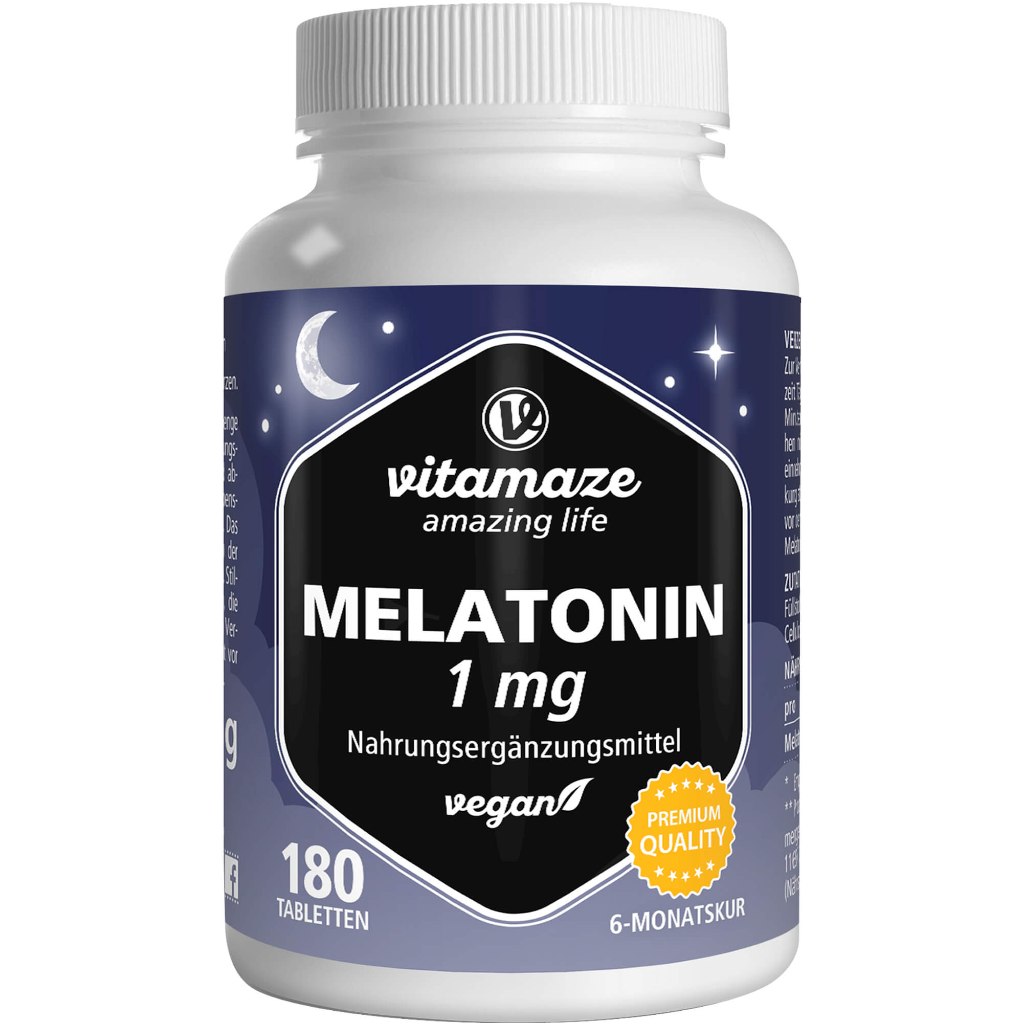 MELATONIN 1 mg hochdosiert vegan Tabletten