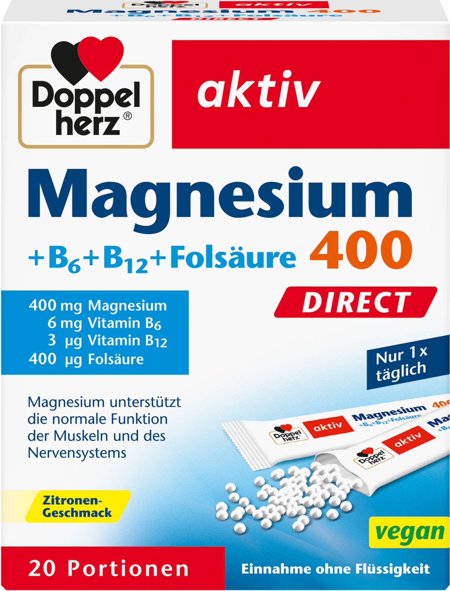 DOPPELHERZ Magnesium+B Vitamine DIRECT Pellets 20 St
