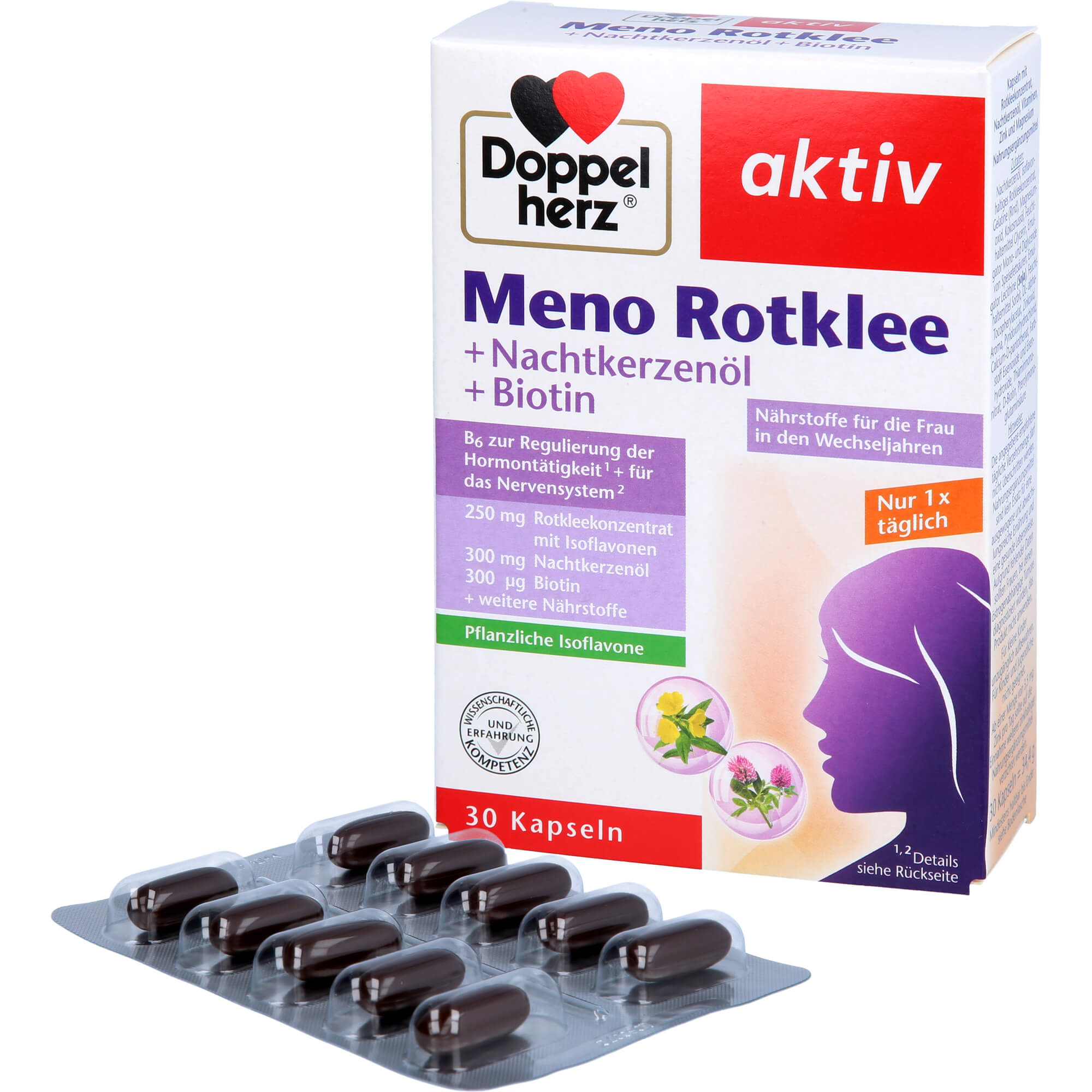 DOPPELHERZ Meno Rotklee+Nachtkerzenöl+Biotin Kaps.