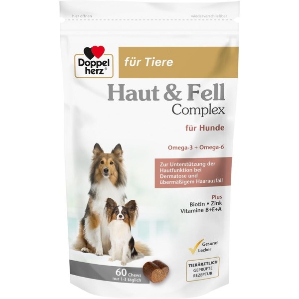DOPPELHERZ für Tiere Haut&Fell Compl.Chews f.Hunde 60 St