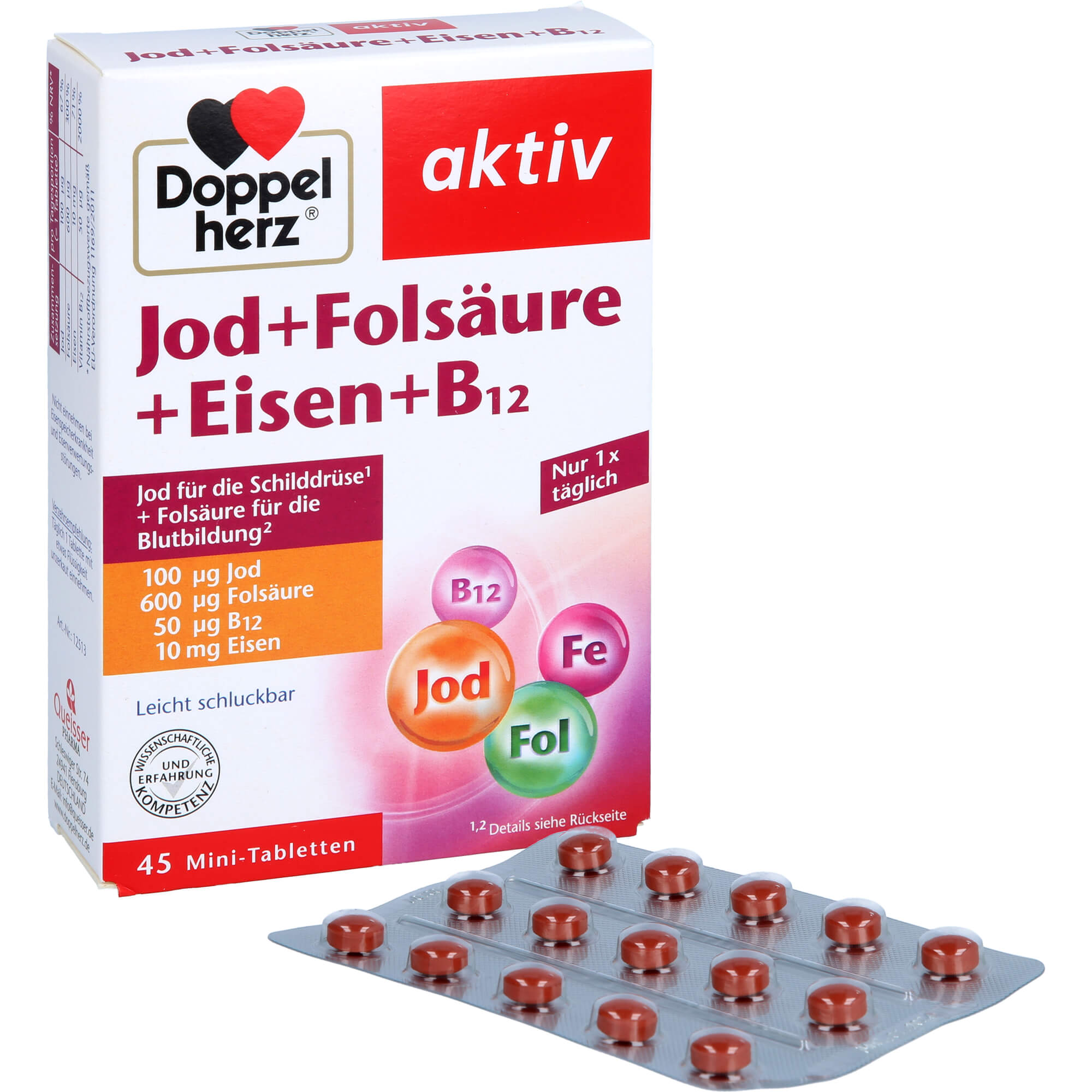 DOPPELHERZ Jod+Folsäure+Eisen+B12 Tabletten 45 St