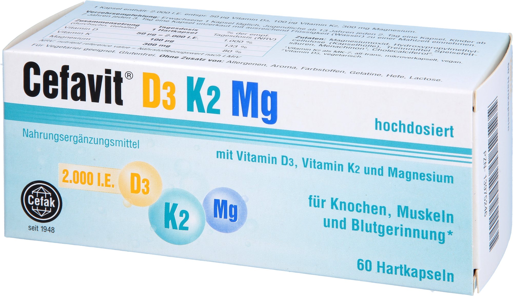 CEFAVIT D3 K2 Mg 2.000 I.E. Hartkapseln 60 St