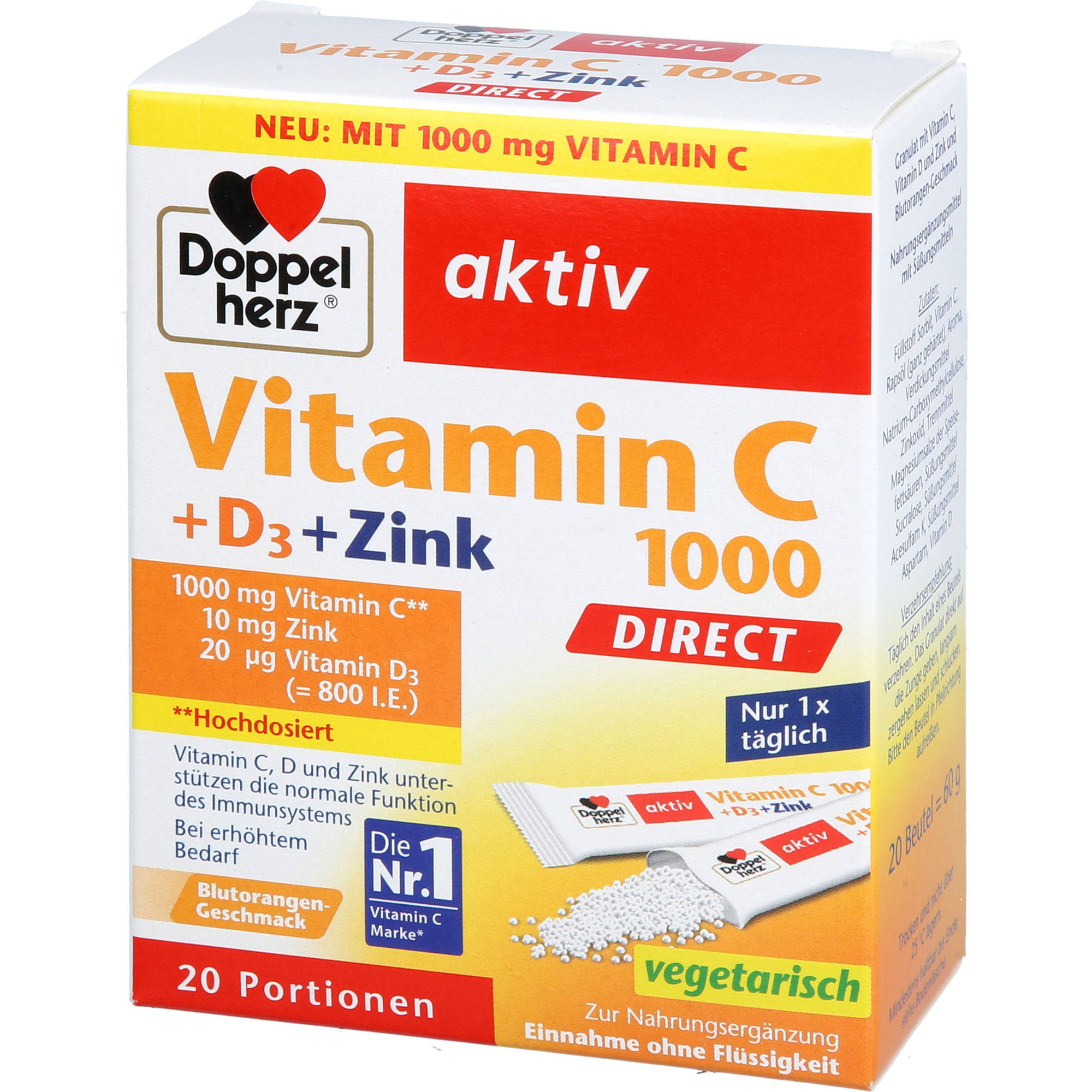 DOPPELHERZ Vitamin C 1000+D3+Zink DIRECT Pellets