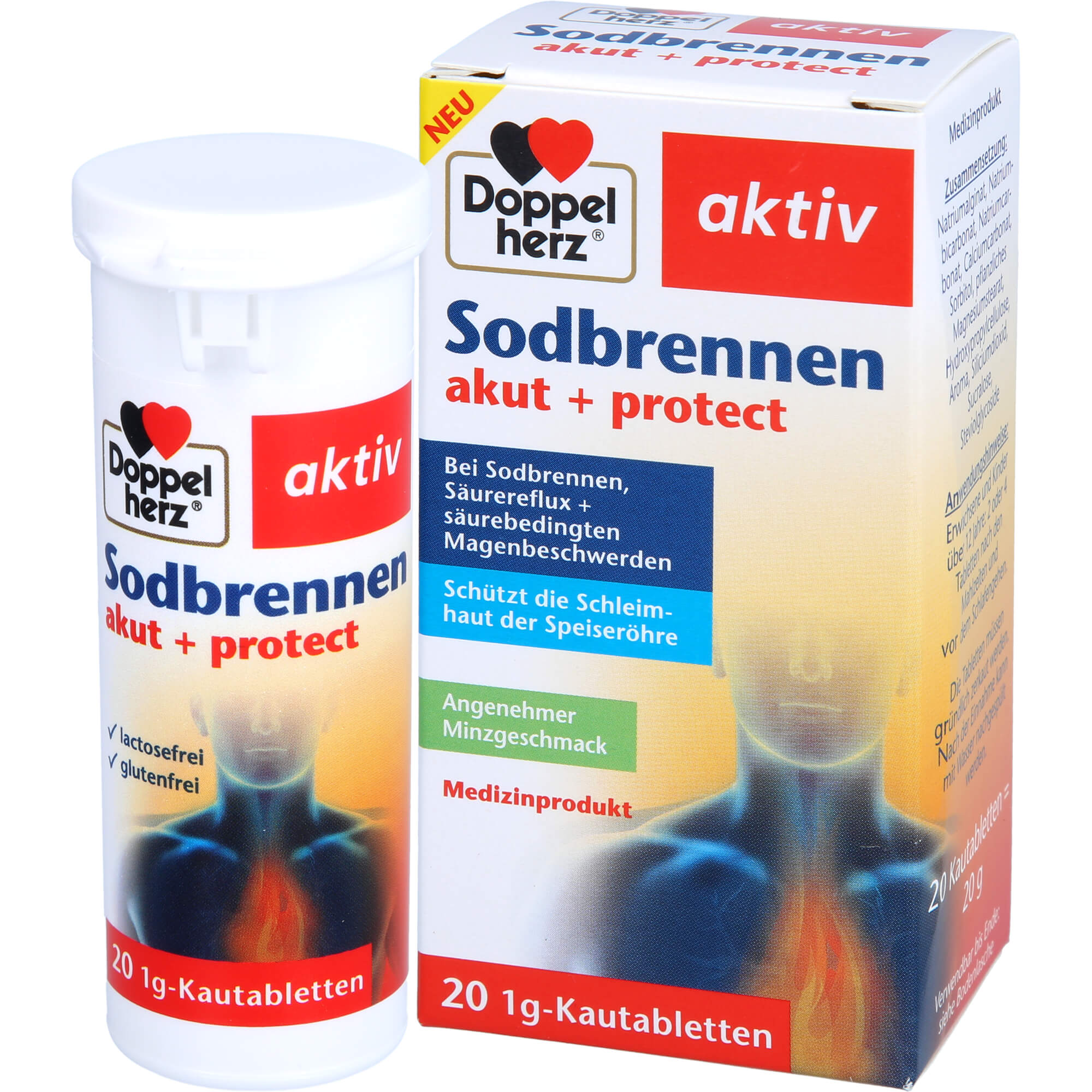 DOPPELHERZ Sodbrennen akut+protect Kautabletten 20 St