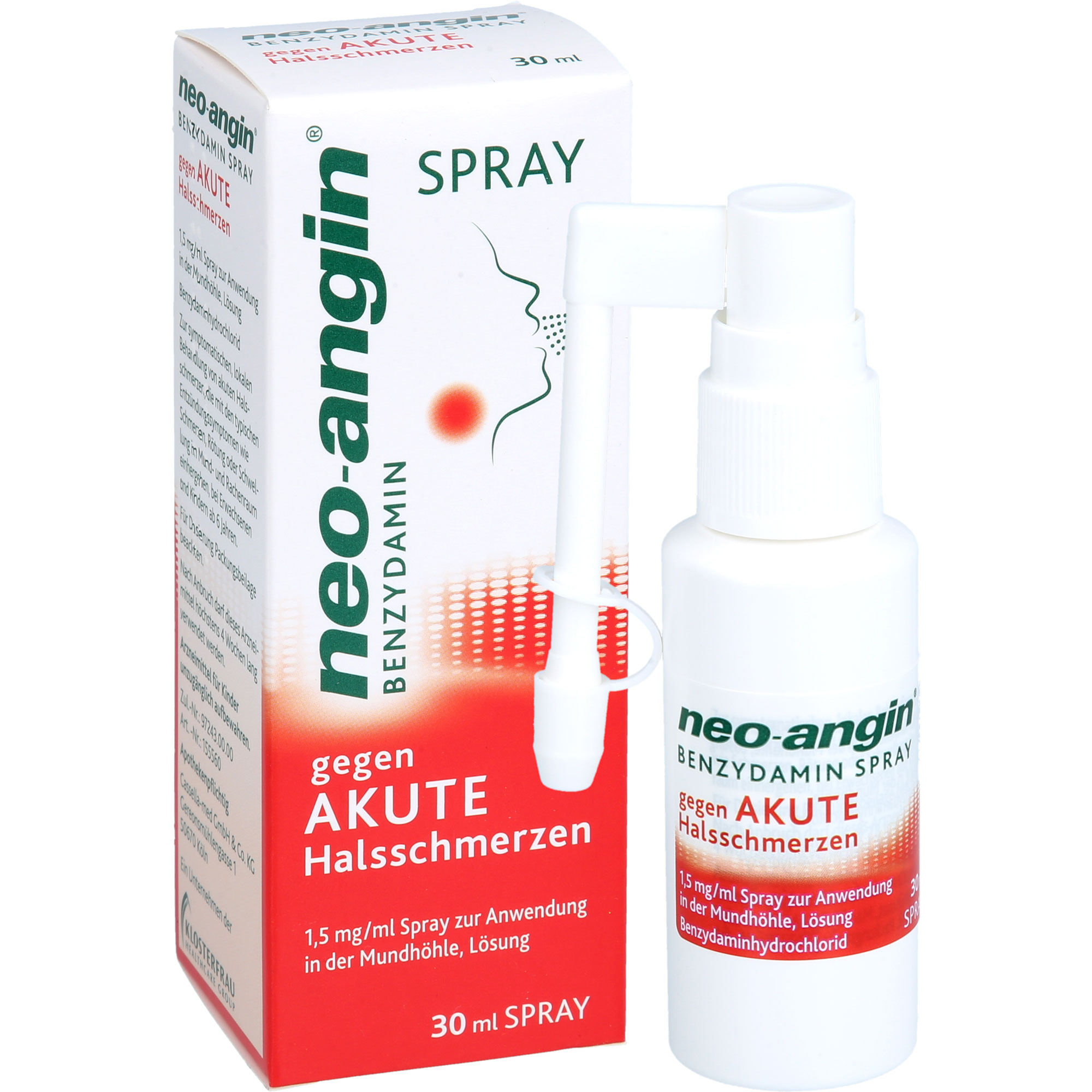 NEO-ANGIN Benzydamin Spray gegen akute Halsschmer.