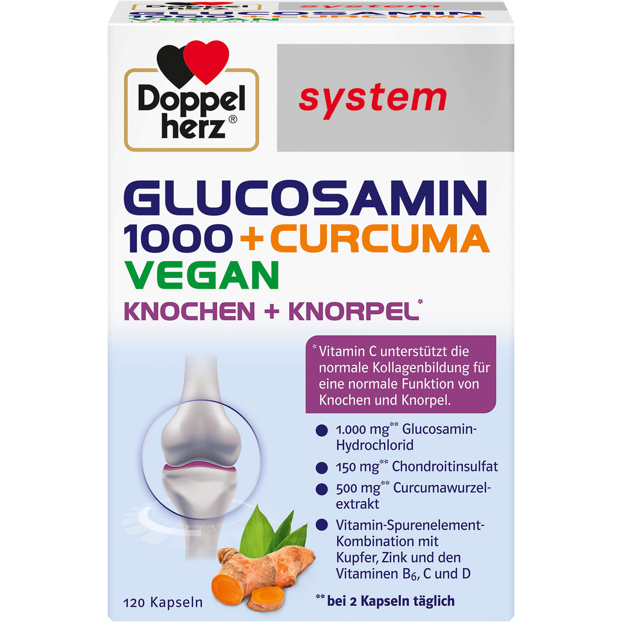DOPPELHERZ Glucosamin 1000+Curcuma vegan syst.Kps. 120 St