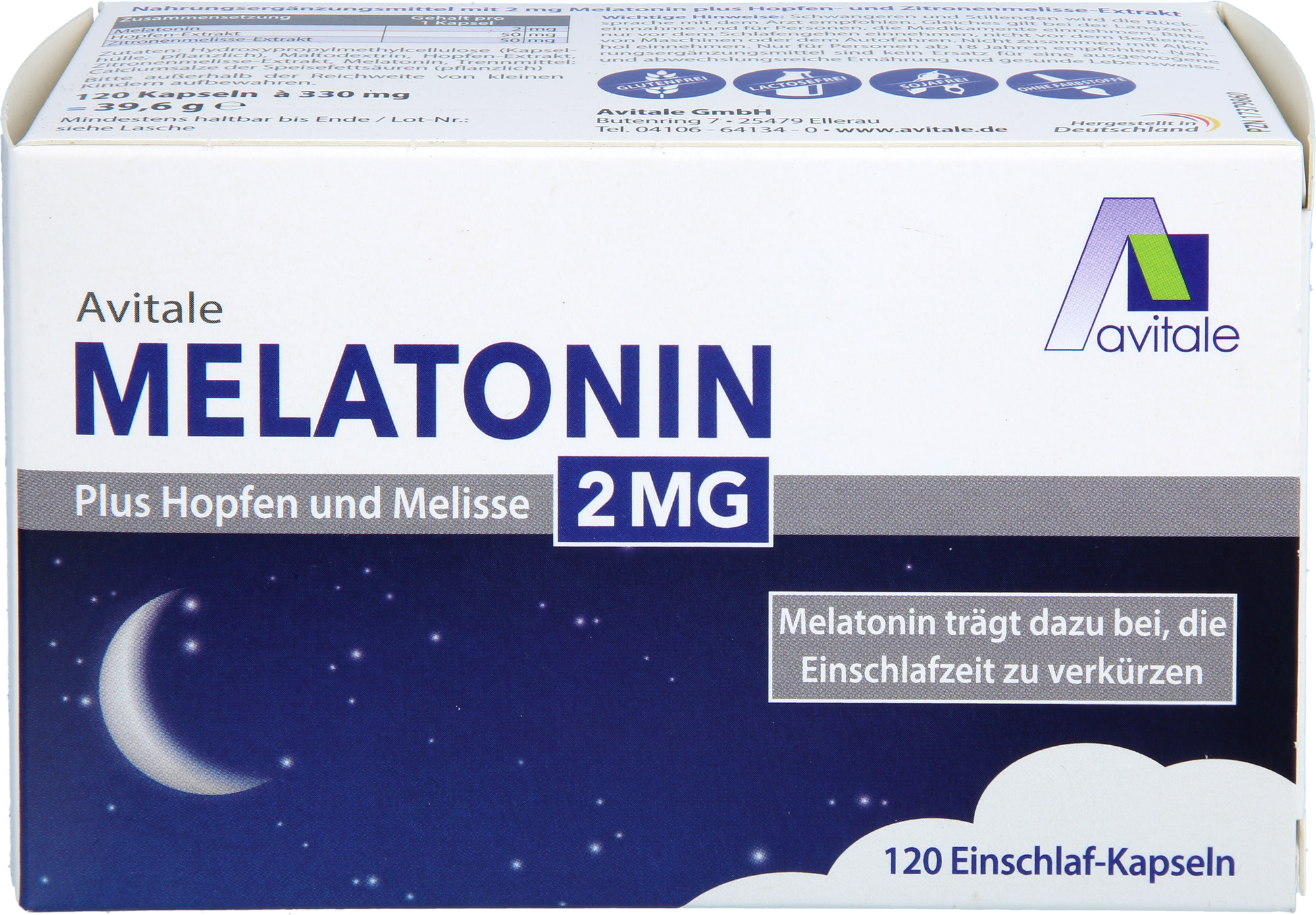 MELATONIN 2 mg plus Hopfen und Melisse Kapseln 120 St
