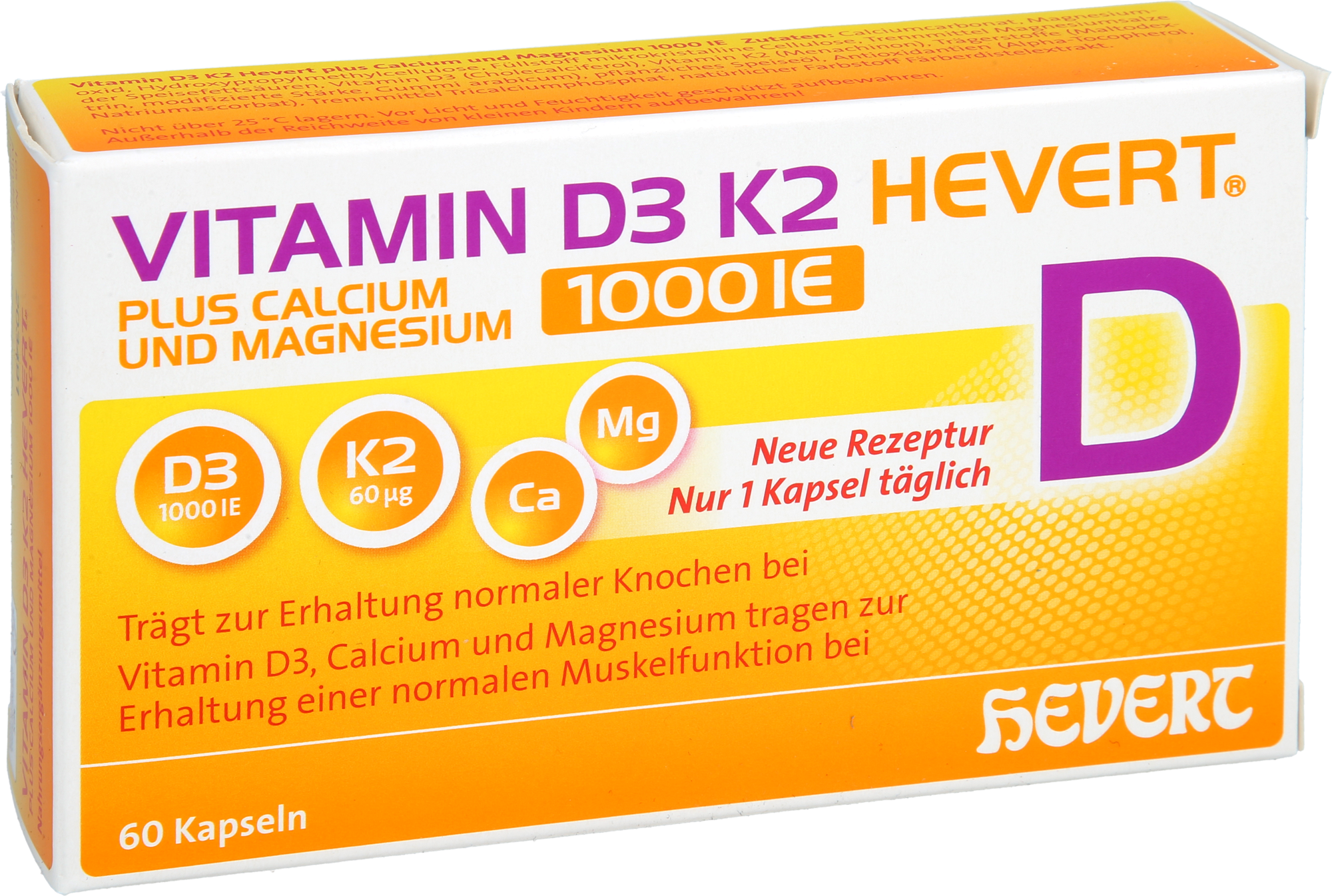 VITAMIN D3 K2 Hevert+Calcium u.Magnes.1000 IE Kps. 60 St