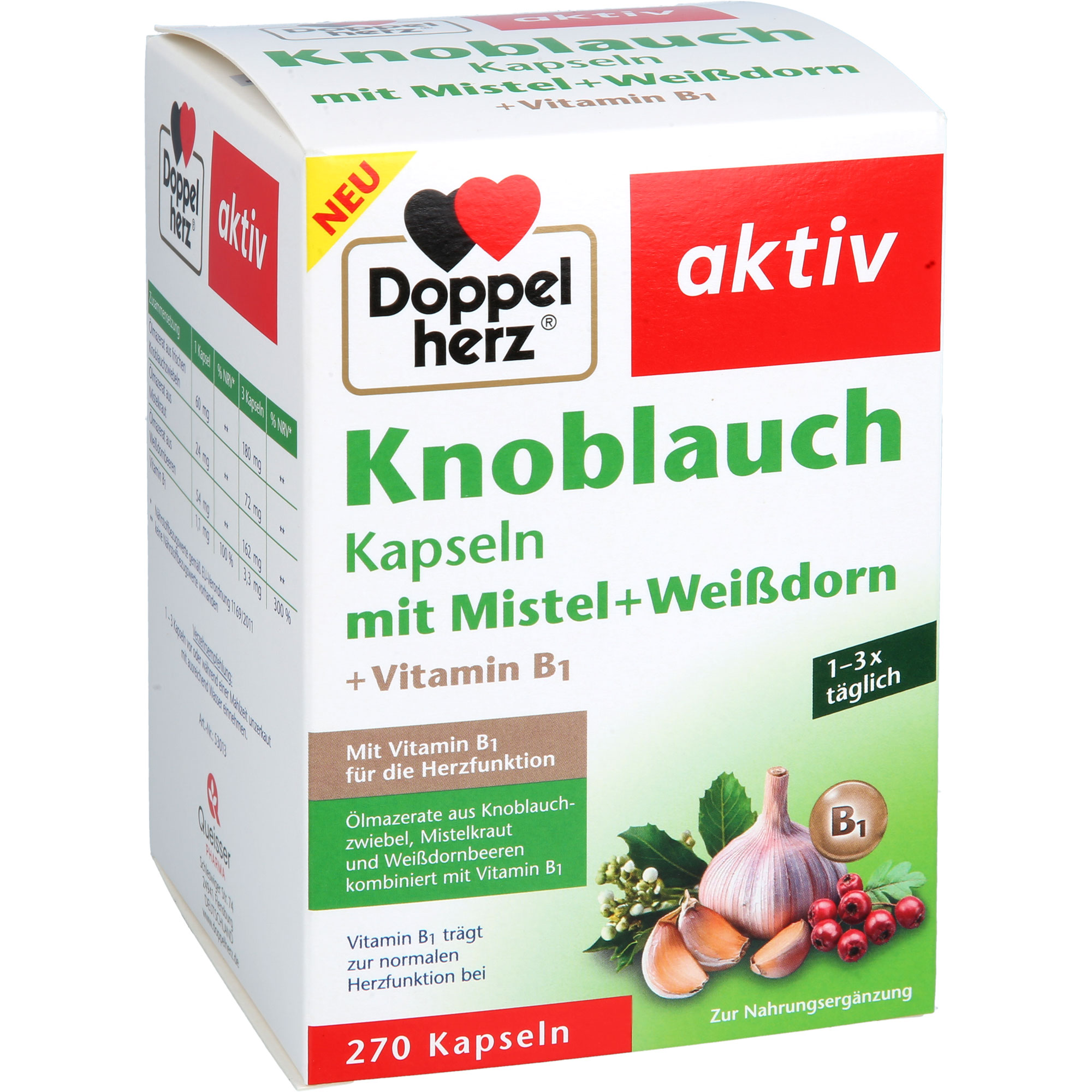 DOPPELHERZ Knobl.Kap.m.Mistel+Weißdorn+Vitamin B1 270 St