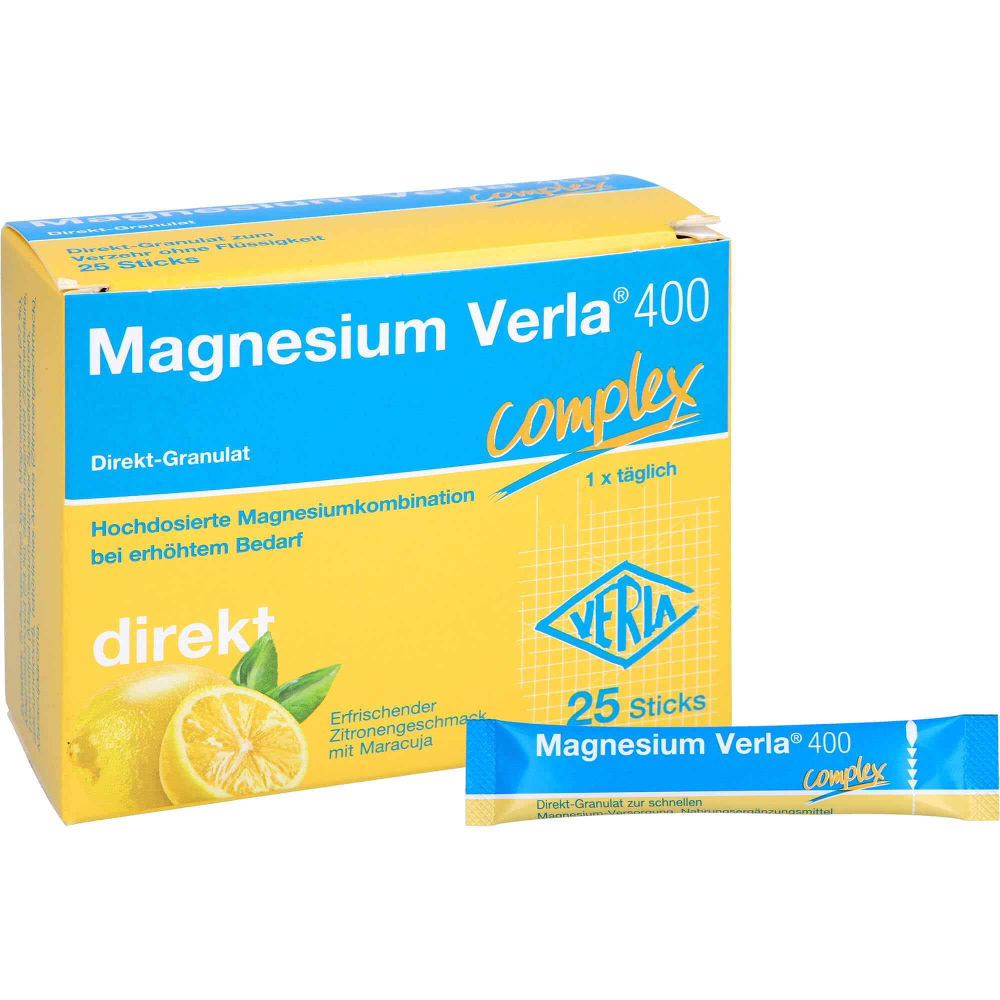 MAGNESIUM VERLA 400 Zitrone Direkt-Granulat 25 St