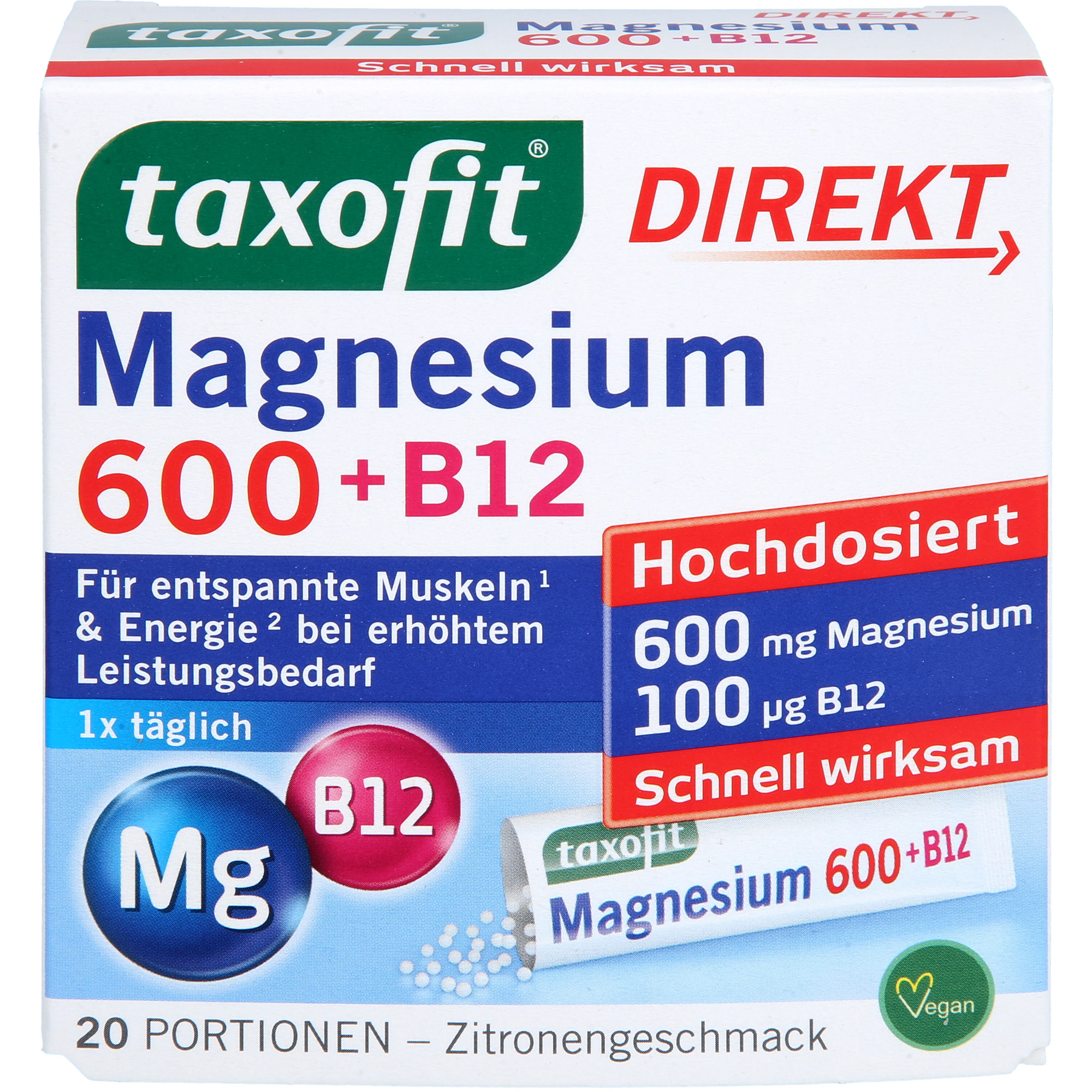 TAXOFIT Magnesium 600+B12 Direkt Granulat