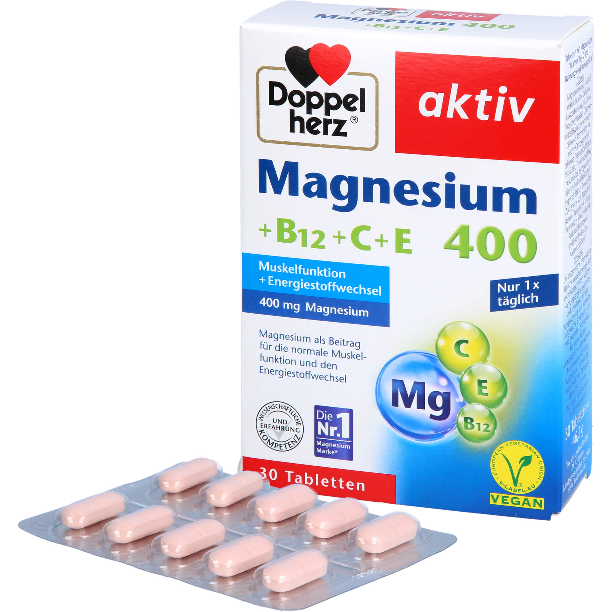 DOPPELHERZ Magnesium 400+B12+C+E Tabletten