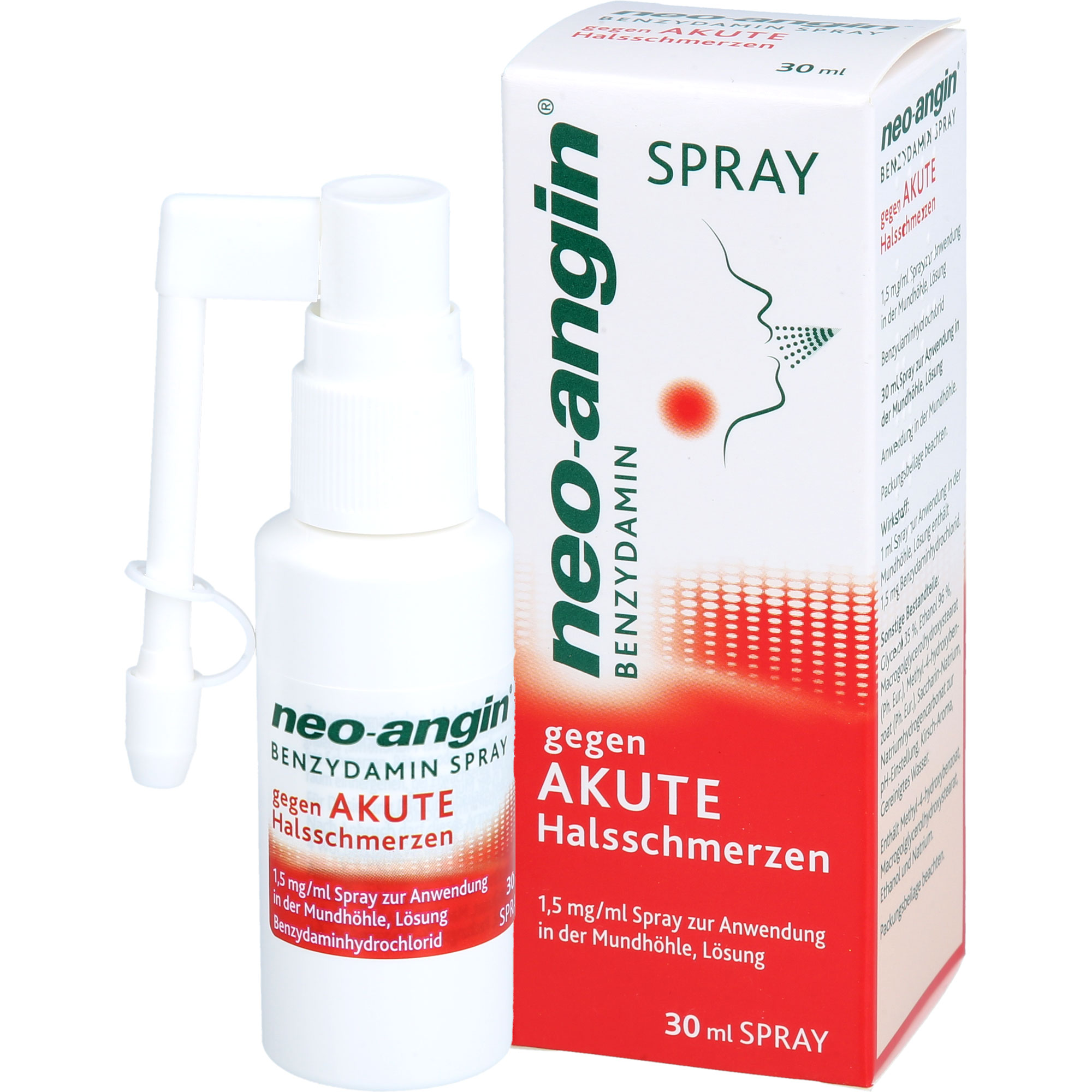 NEO-ANGIN Benzydamin Spray gegen akute Halsschmer.