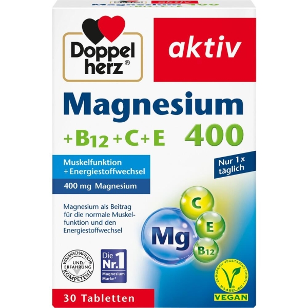 DOPPELHERZ Magnesium 400+B12+C+E Tabletten