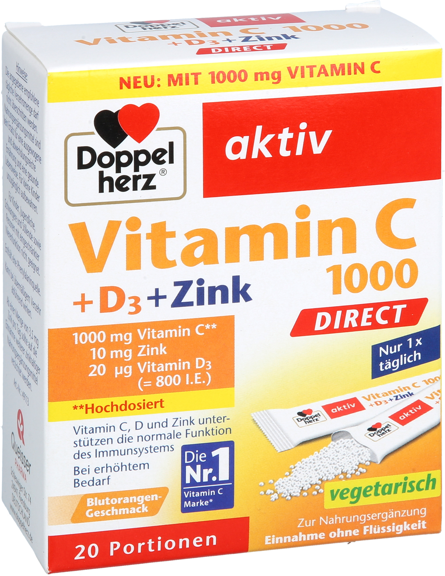 DOPPELHERZ Vitamin C 1000+D3+Zink DIRECT Pellets