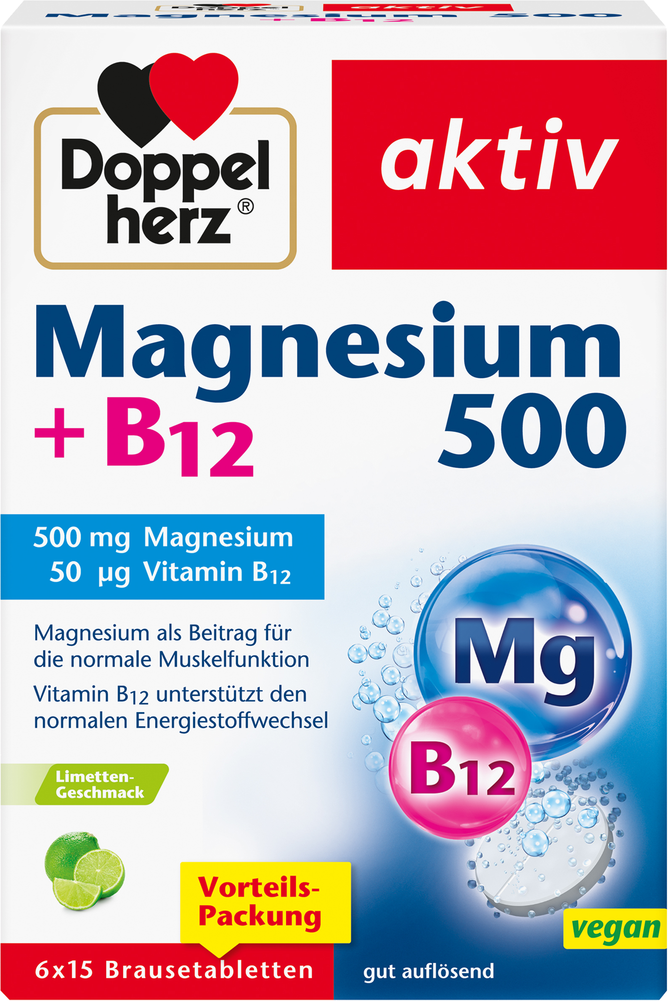 DOPPELHERZ Magnesium 500+B12 Brausetabletten