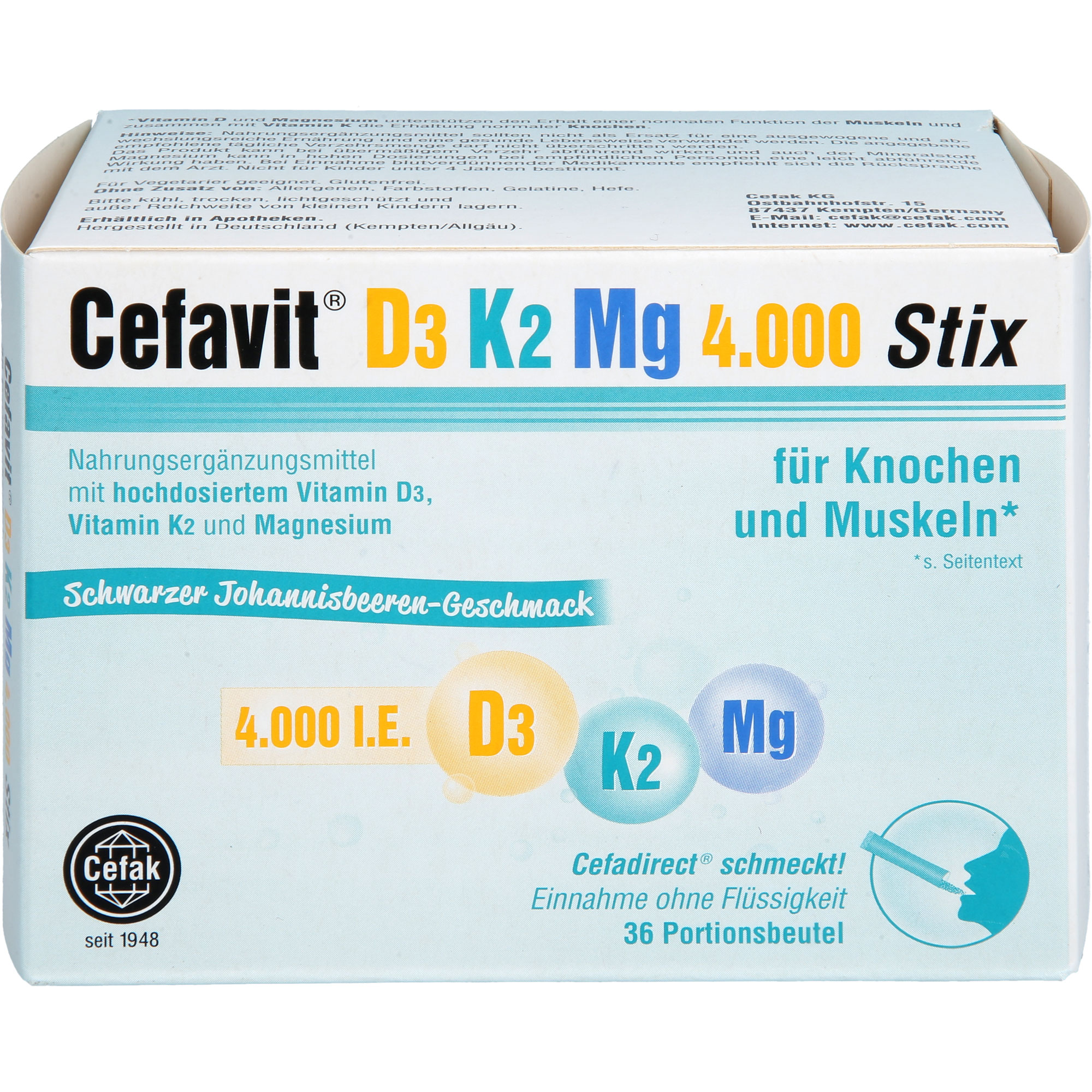 CEFAVIT D3 K2 Mg 4.000 I.E. Stix Granulat
