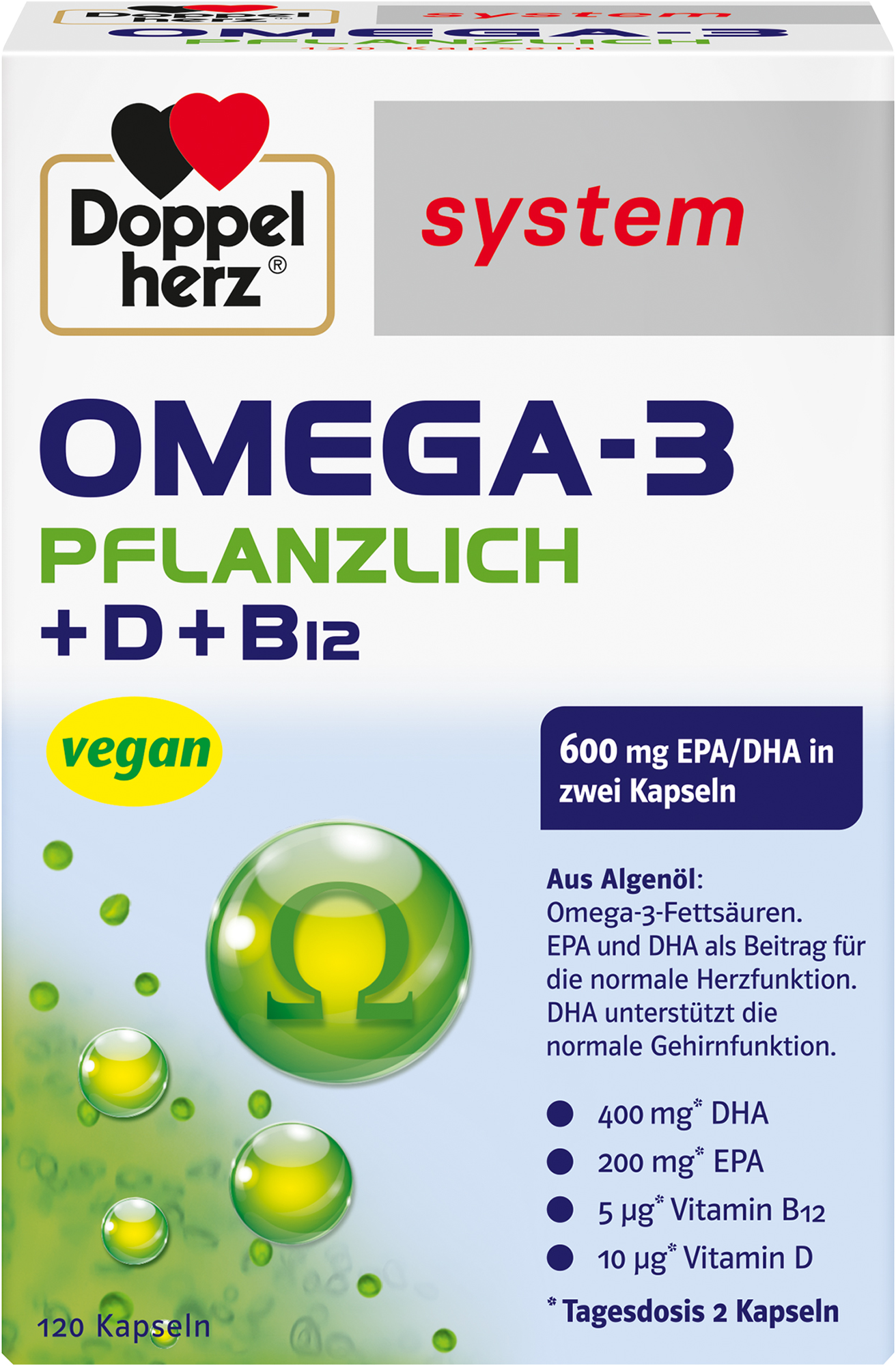 DOPPELHERZ Omega-3 pflanzlich system Kapseln 120 St