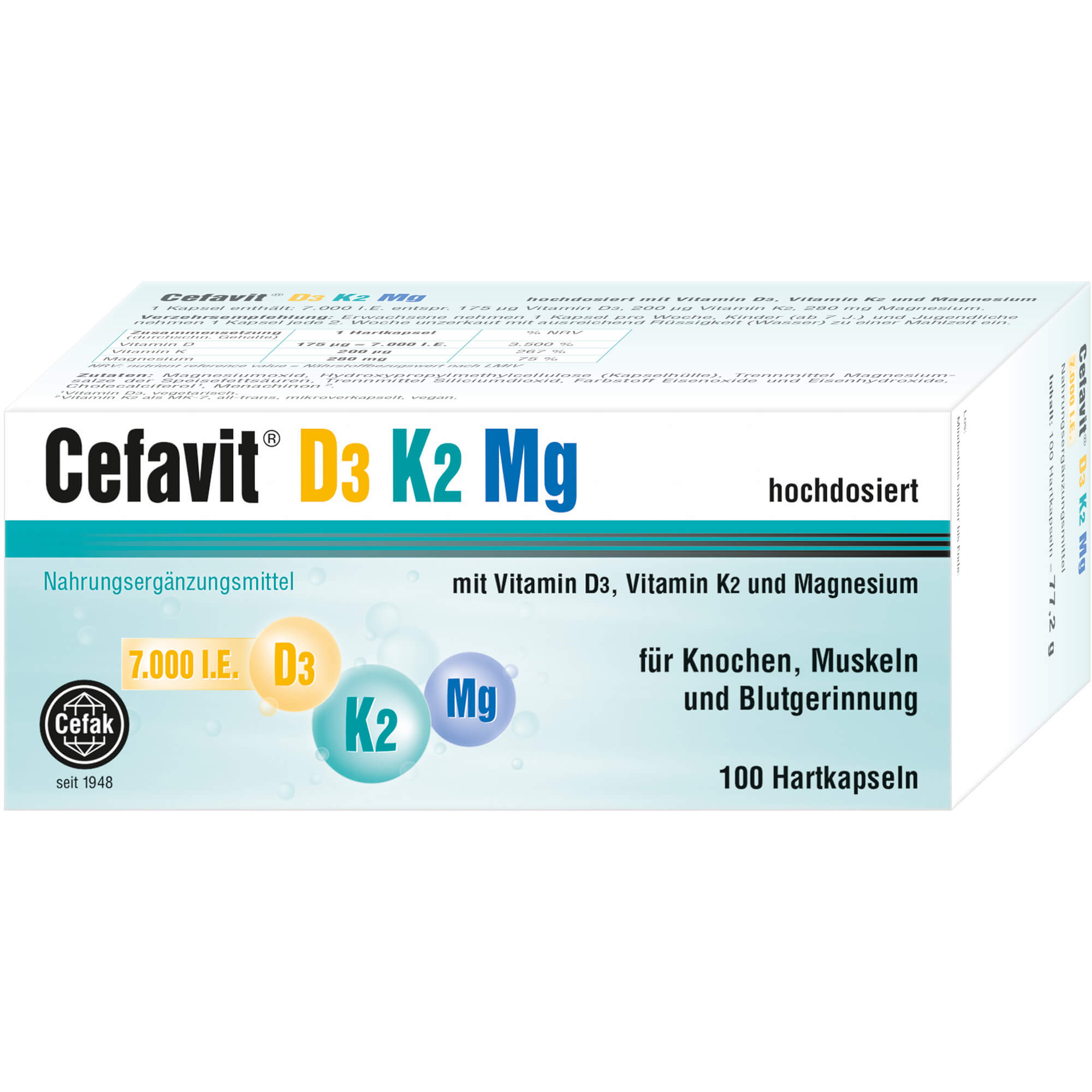 CEFAVIT D3 K2 Mg 7.000 I.E. Hartkapseln 100 St