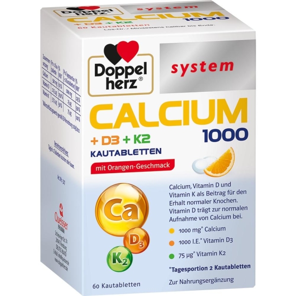 DOPPELHERZ Calcium 1000+D3+K2 system Kautabletten