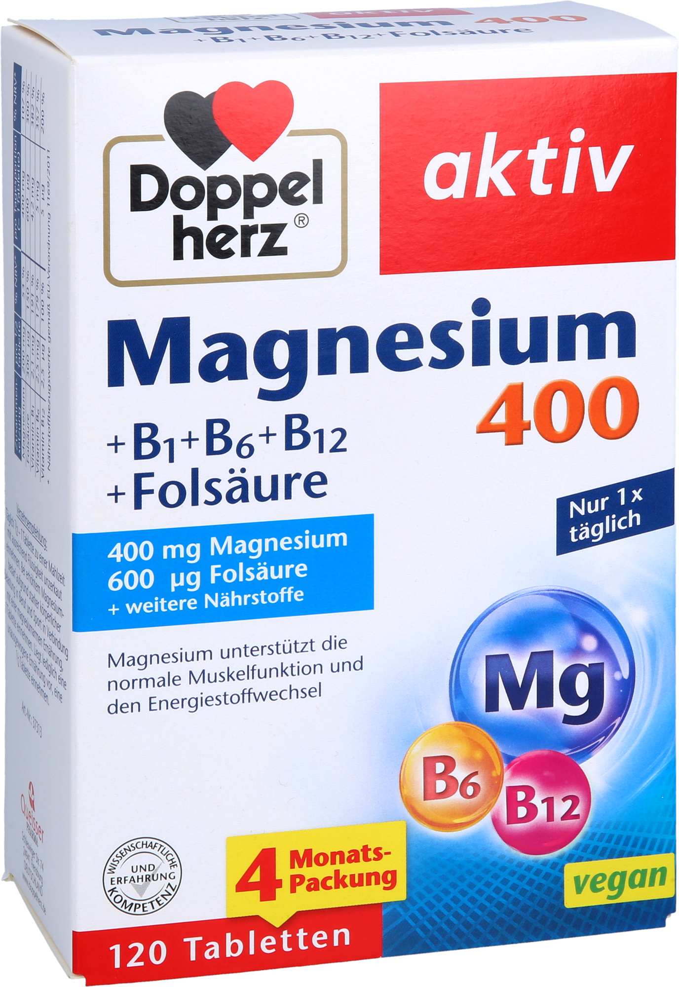 DOPPELHERZ Magnesium 400+B1+B6+B12+Folsäure Tabl.