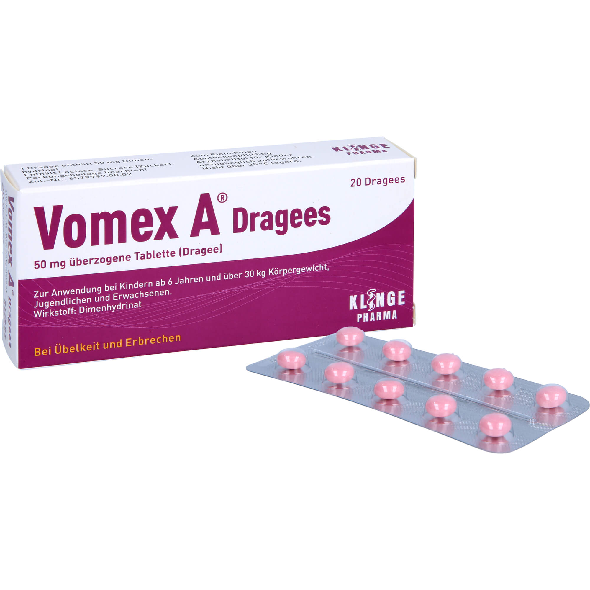 VOMEX A Dragees 50 mg überzogene Tabletten 20 St