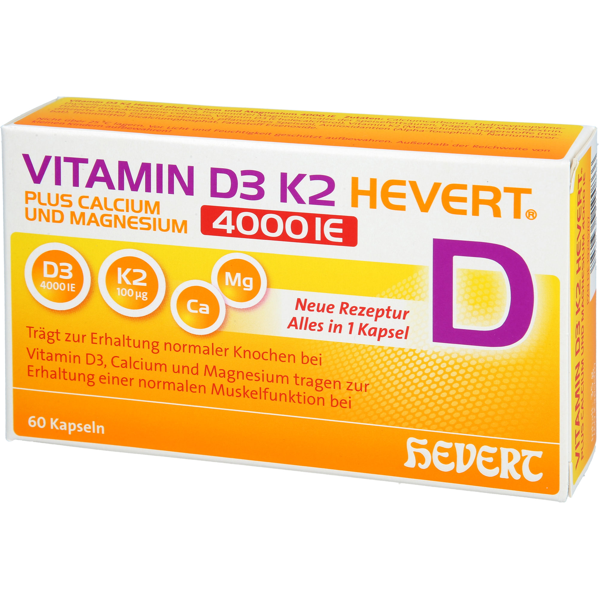 VITAMIN D3 K2 Hevert+Calcium u.Magnes.4000 IE Kps. 60 St
