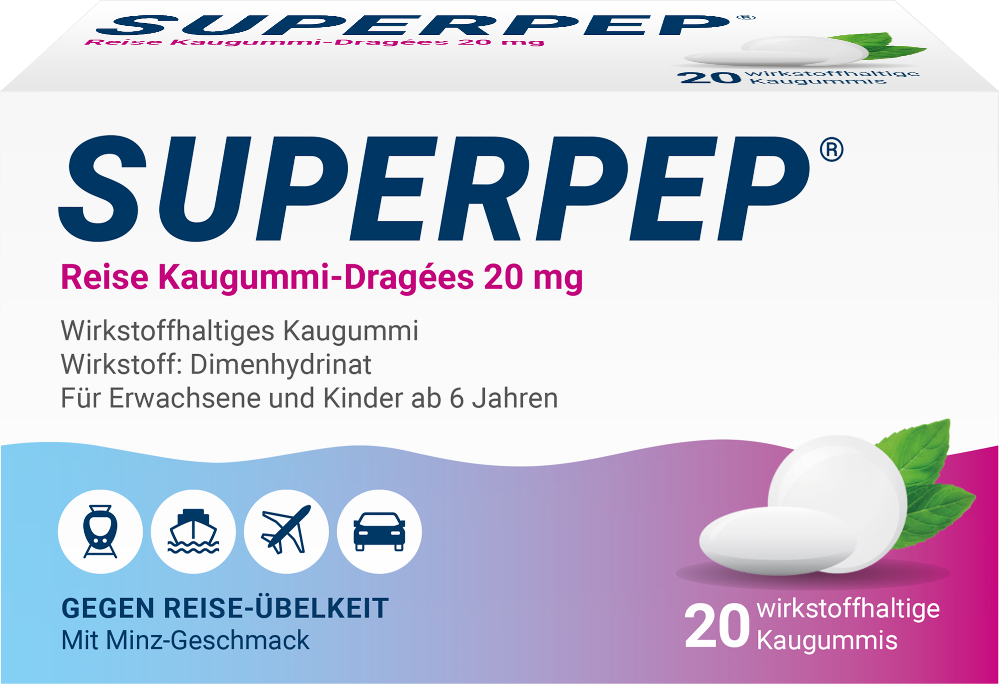 SUPERPEP Reise Kaugummi Dragees 20 mg 20 St