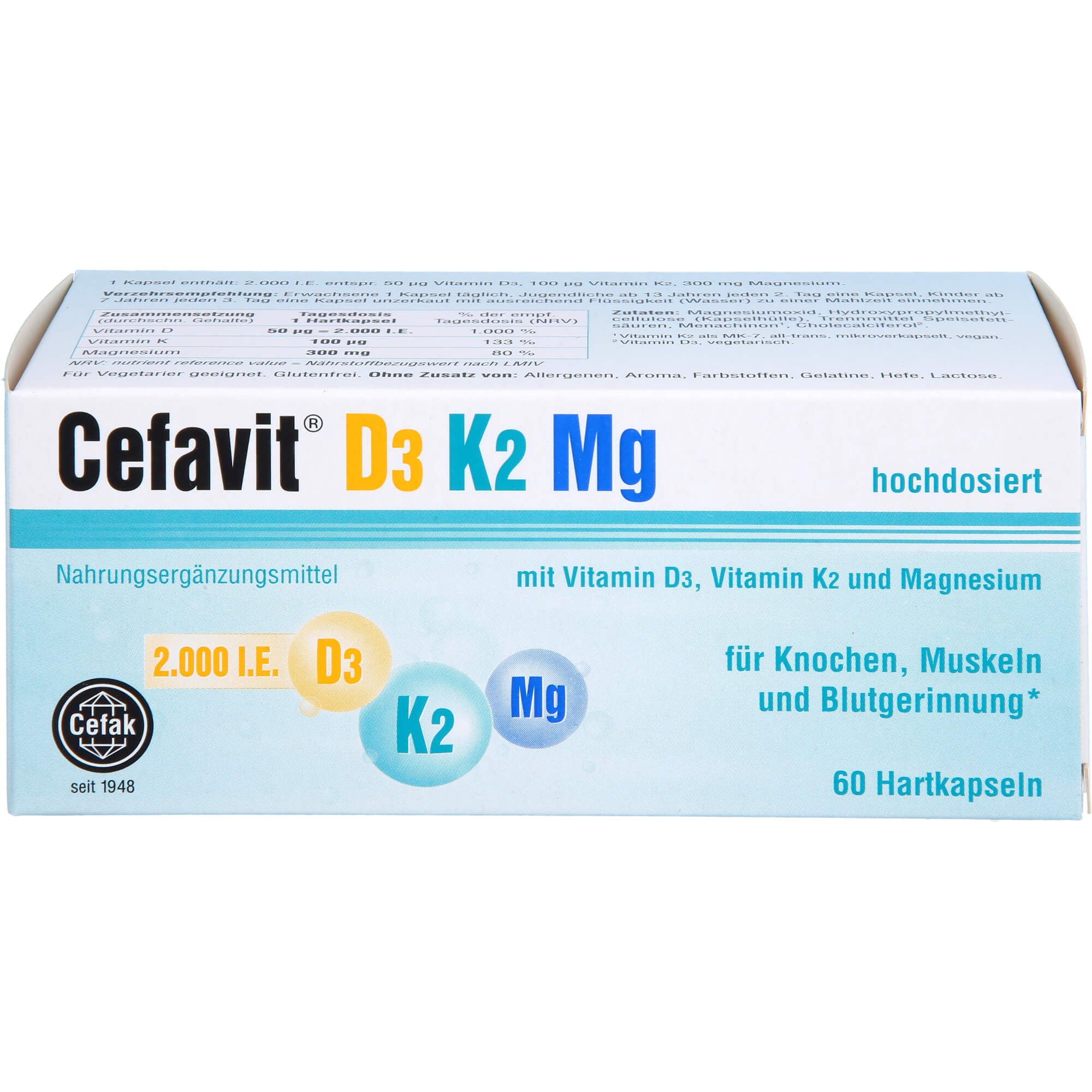 CEFAVIT D3 K2 Mg 2.000 I.E. Hartkapseln 60 St