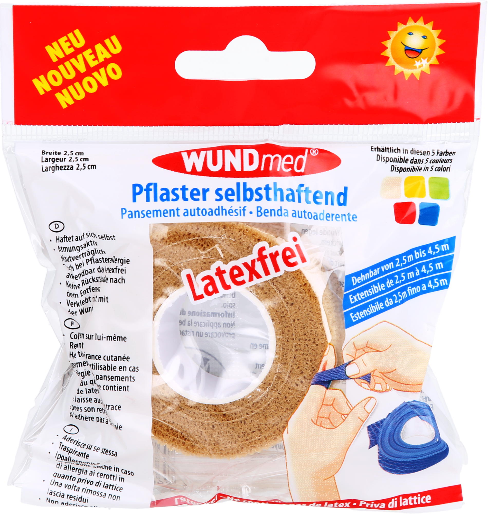 PFLASTER selbsthaftend dehnbar 2,5 cmx2,5 m Rolle