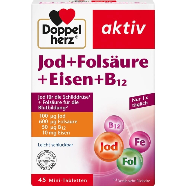 DOPPELHERZ Jod+Folsäure+Eisen+B12 Tabletten 45 St