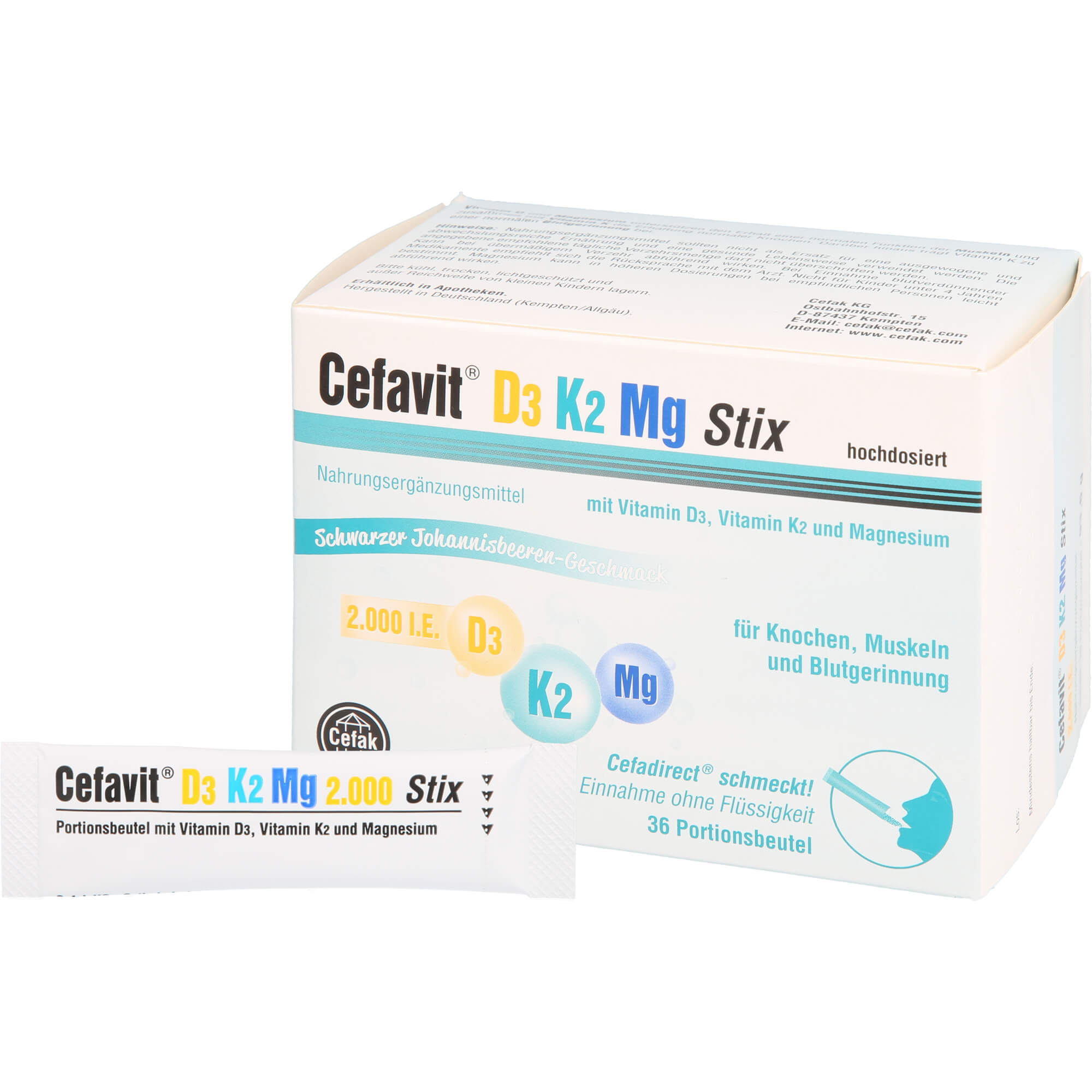 CEFAVIT D3 K2 Mg 2.000 I.E. Stix Granulat