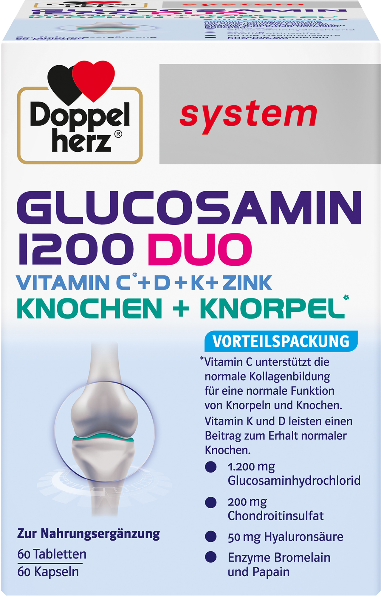 DOPPELHERZ Glucosamin 1200 Duo system Kombipackung 120 St