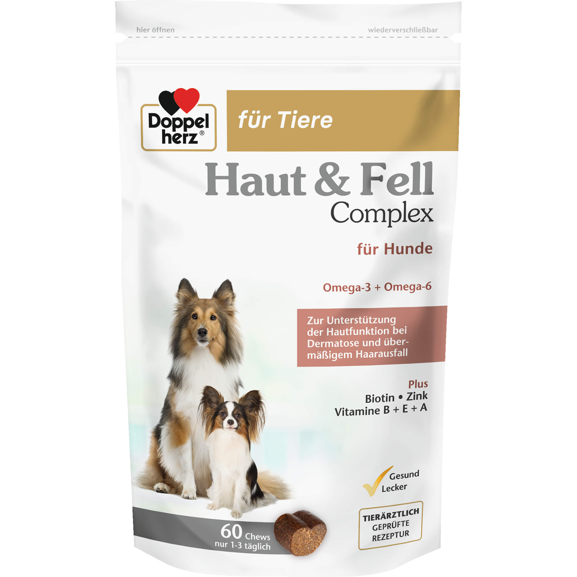 DOPPELHERZ für Tiere Haut&Fell Compl.Chews f.Hunde 60 St